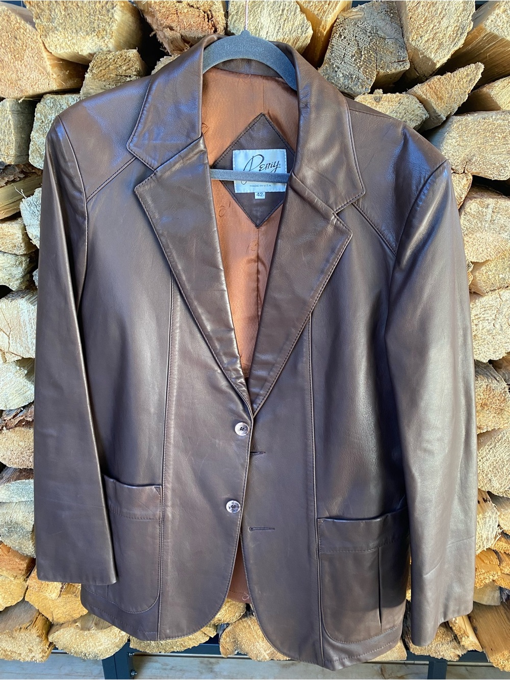 VTG Brown Leather Blazer Jacket - Made in USA Remy Brand. Cowboy Wedding Mens 42